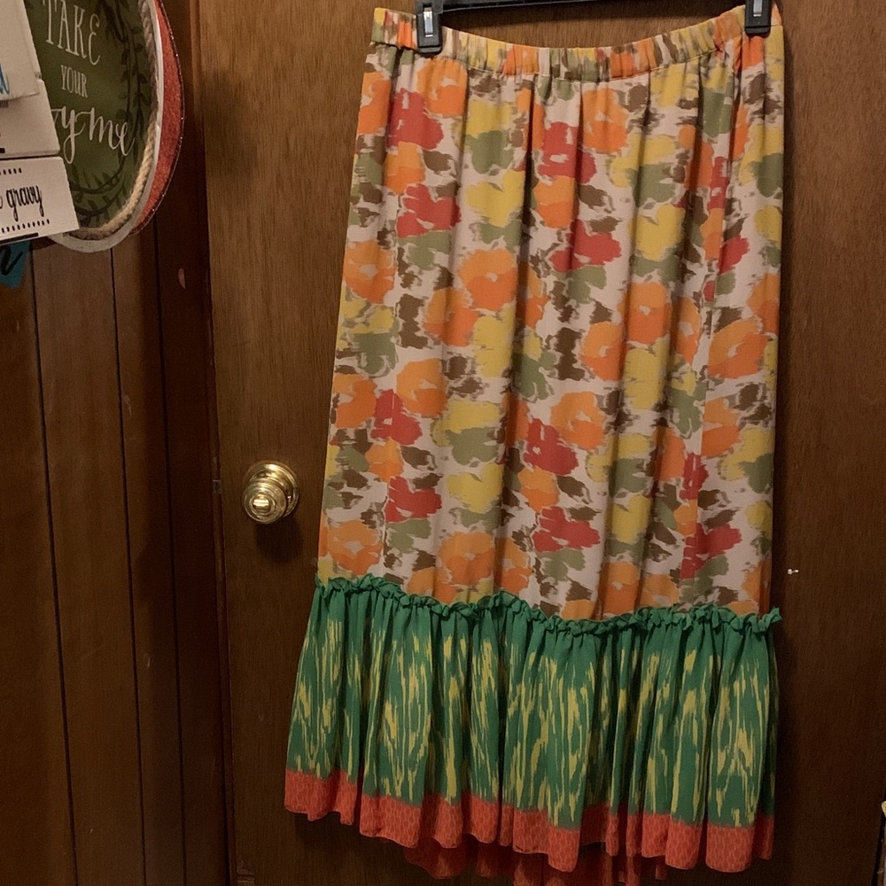 Apostrophe Floral Maxi Skirt in Orange and Green
